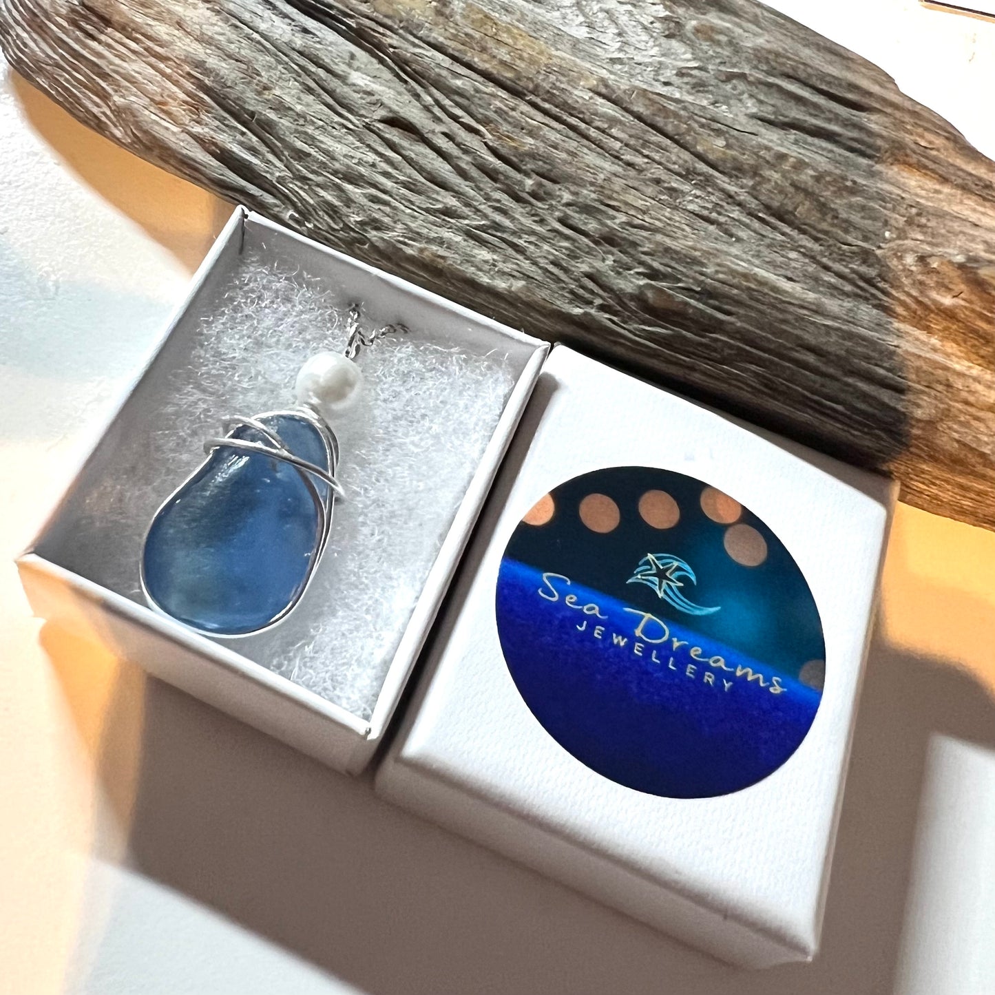 Large Dusky Blue Seaham Sea Glass Pendant