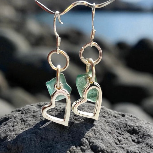 Seaham Sea Glass and Heart Earrings