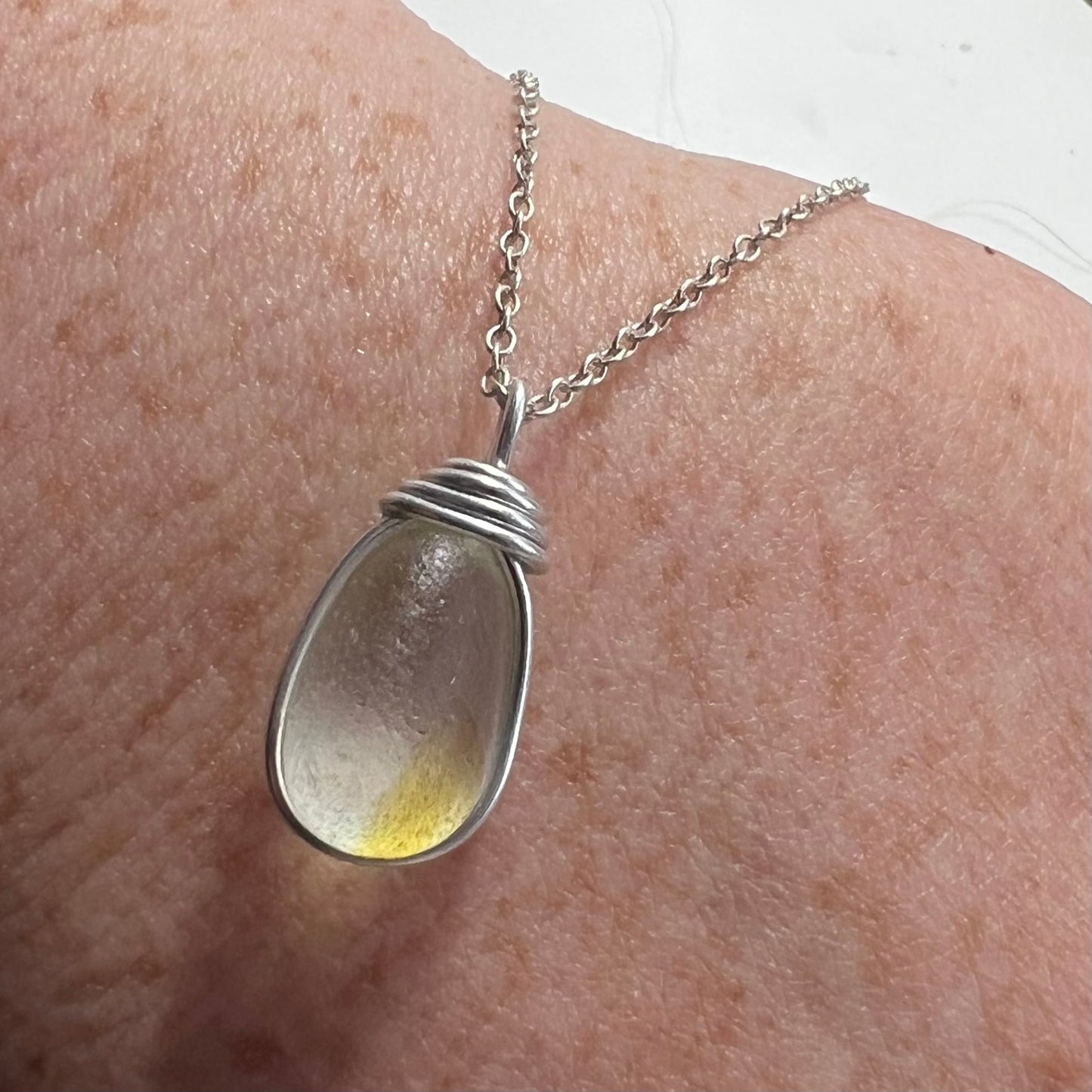 Yellow and White Seaham Sea Glass Multi Pendant