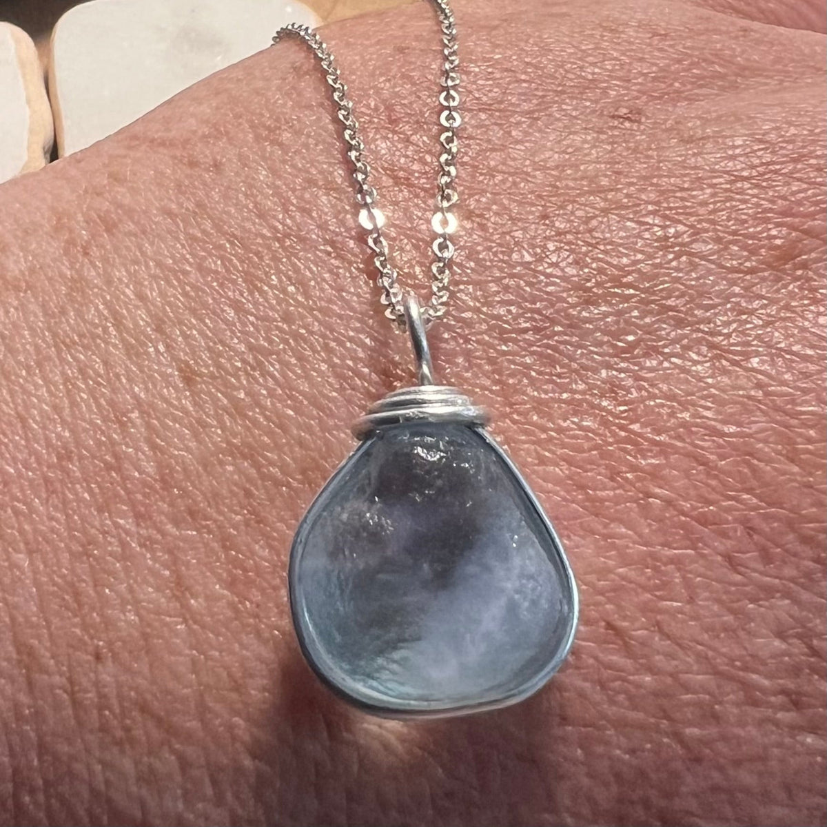 Chunky Pale Blue Seaham Sea Glass Pendant