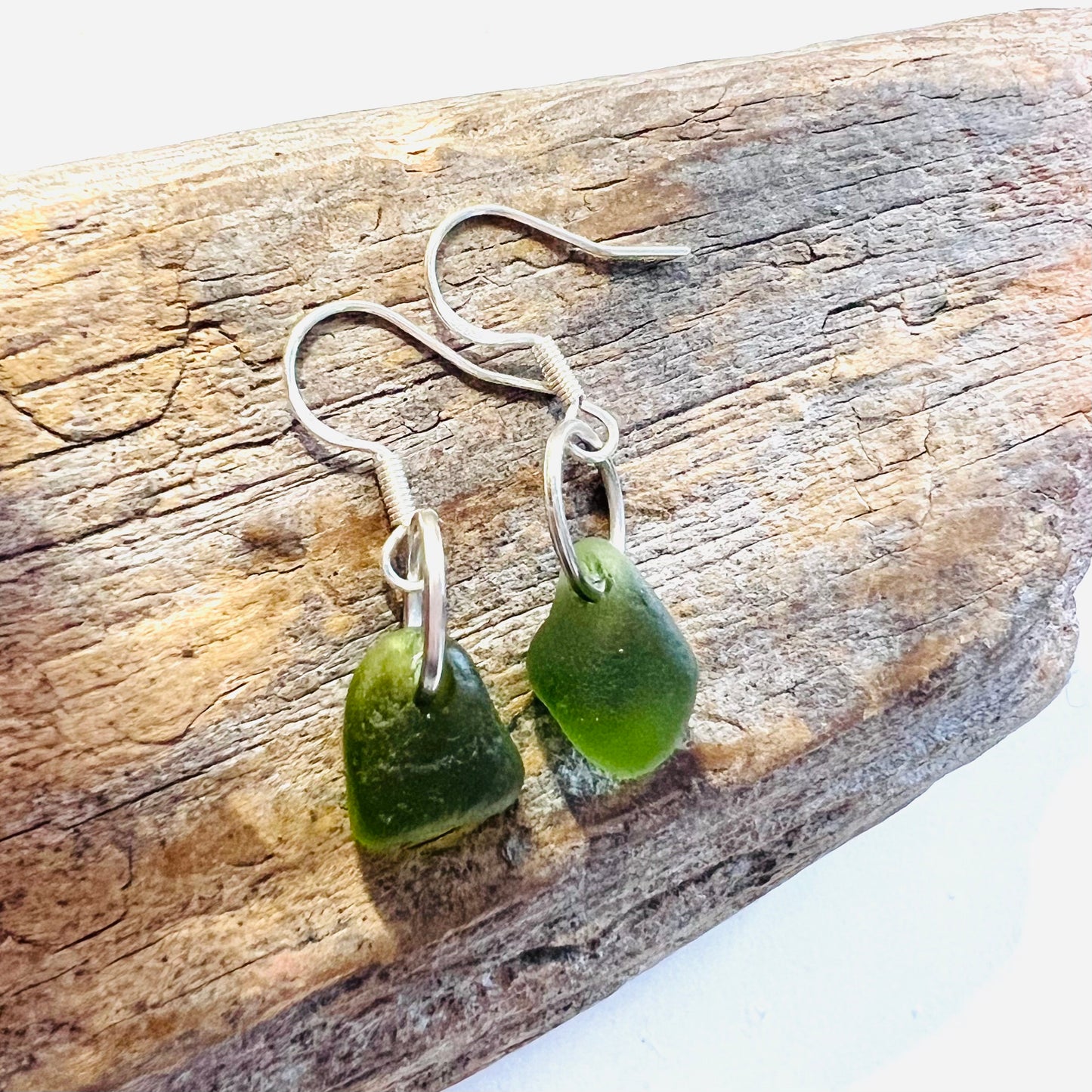 Green Dangly Seaham Sea Glass Earrings