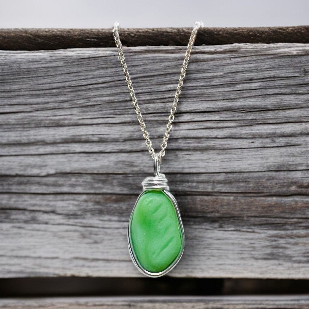 Chunky Rare Green UV Reactive Seaham Sea Glass Pendant