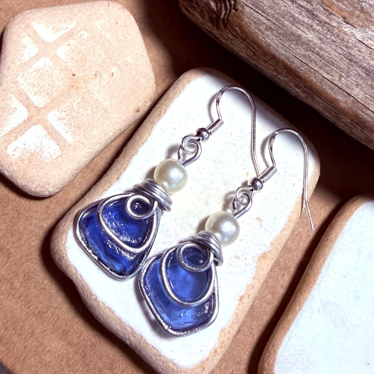 Blue Sea Glass Earrings