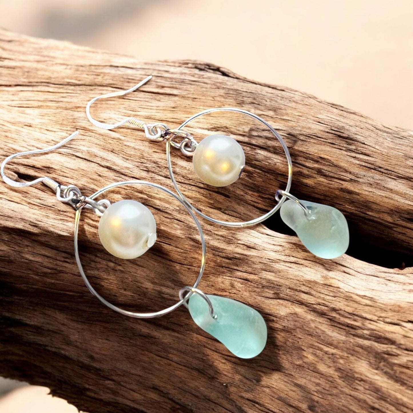 Statement Seaham Sea Glass and Glass Pearl Earrings