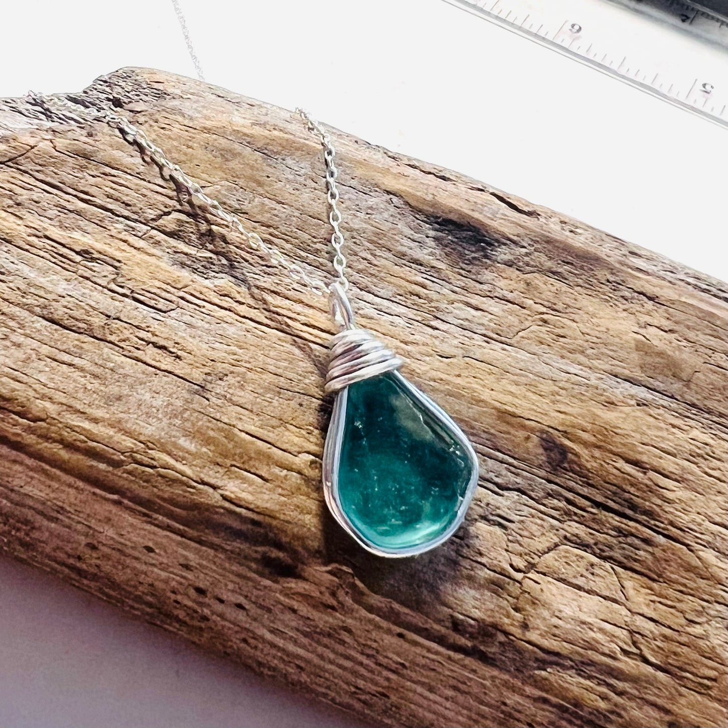 Aqua Blue Seaham Sea Glass Pendant