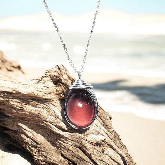 Rare Plum Purple Seaham Sea Glass Bubble Pendant