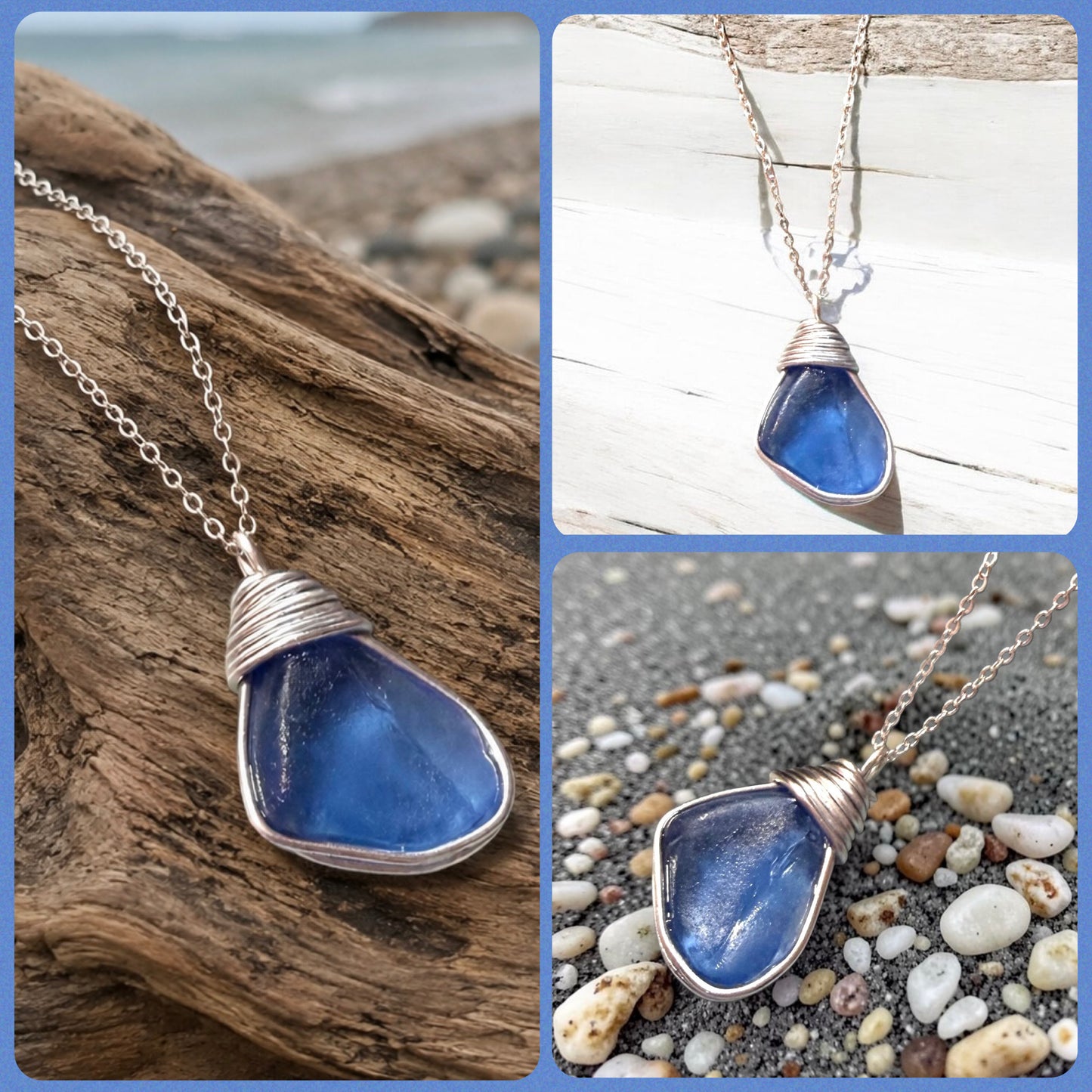 Mid Blue Seaham Sea Glass Pendant