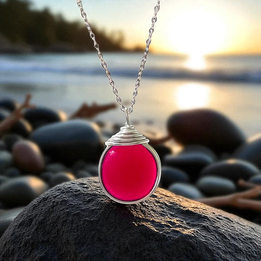 Raspberry Red Sea Glass Pendant