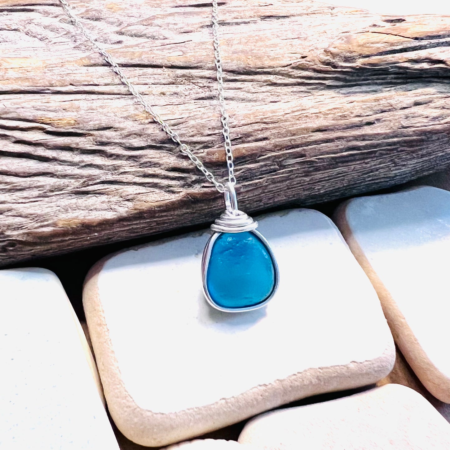 Turquoise Green Seaham Sea Glass Pendant
