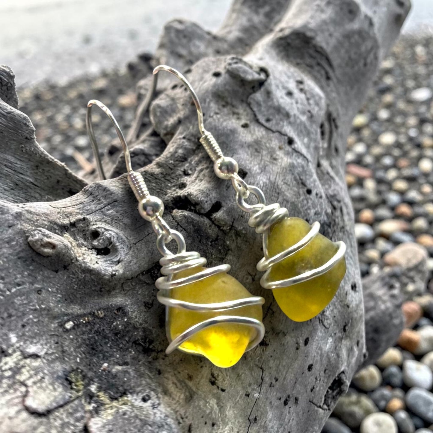 Yellow Seaham Sea Glass Earrings