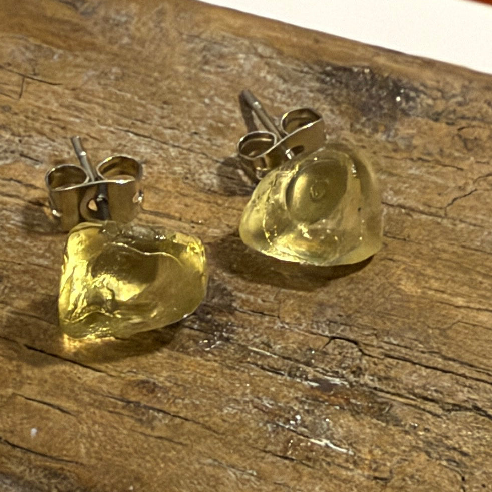 Rare Pale Yellow Spanish Sea Glass Stud Earrings