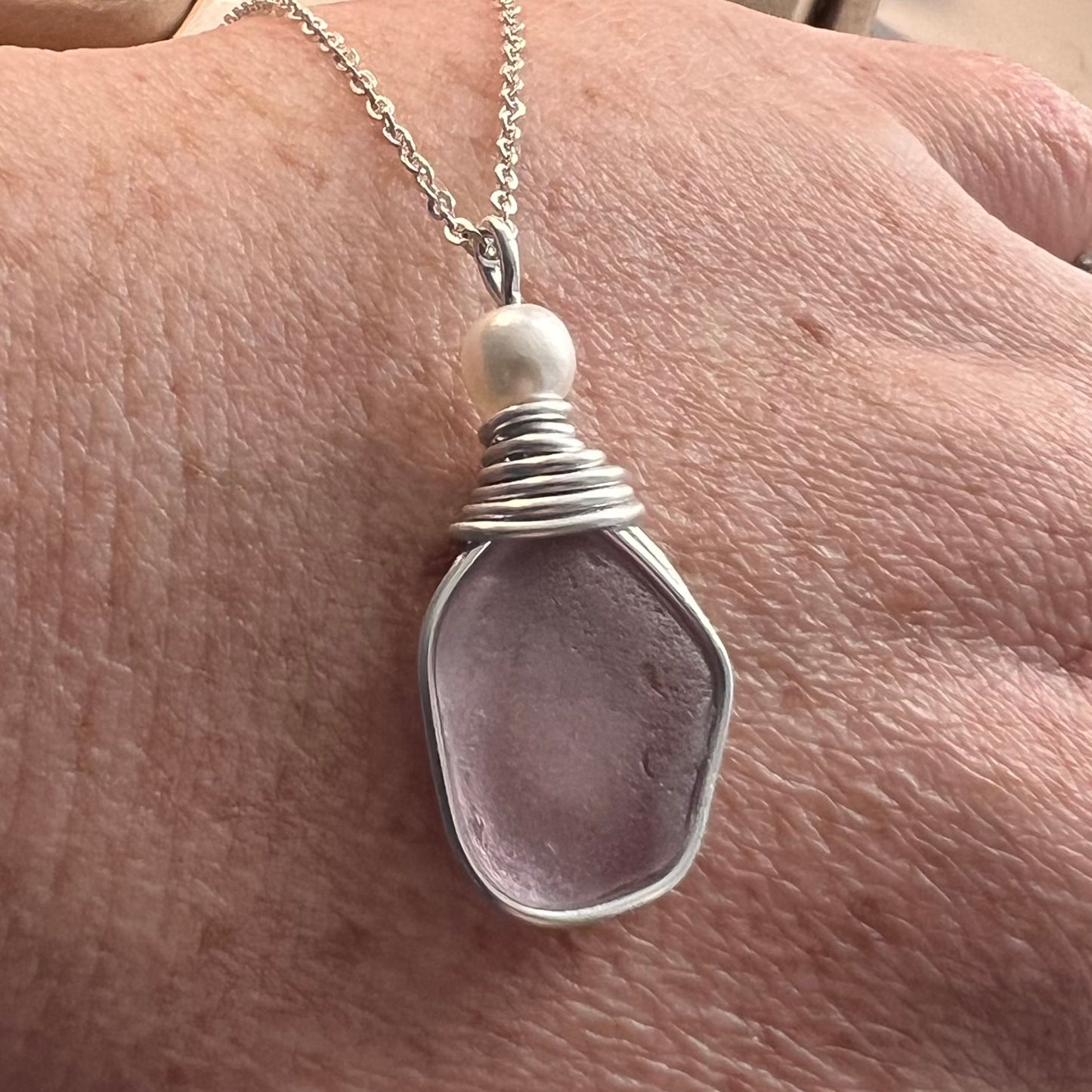 Rare Lilac Purple/Pink tone Seaham Sea Glass Pendant