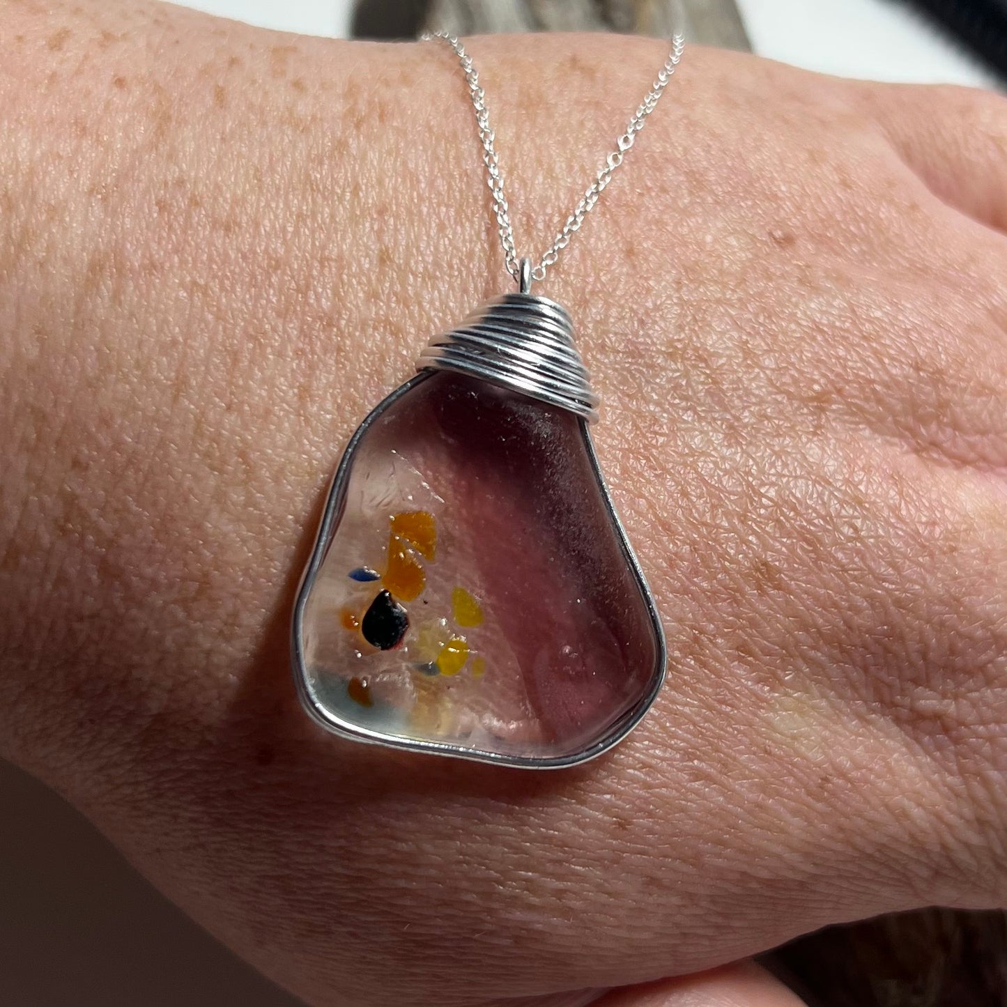 Very Large Italian Iberian Sea Multi Sea Glass Pendant