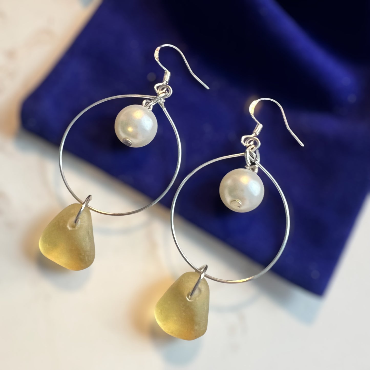 Statement Seaham Sea Glass and Glass Pearl Earrings