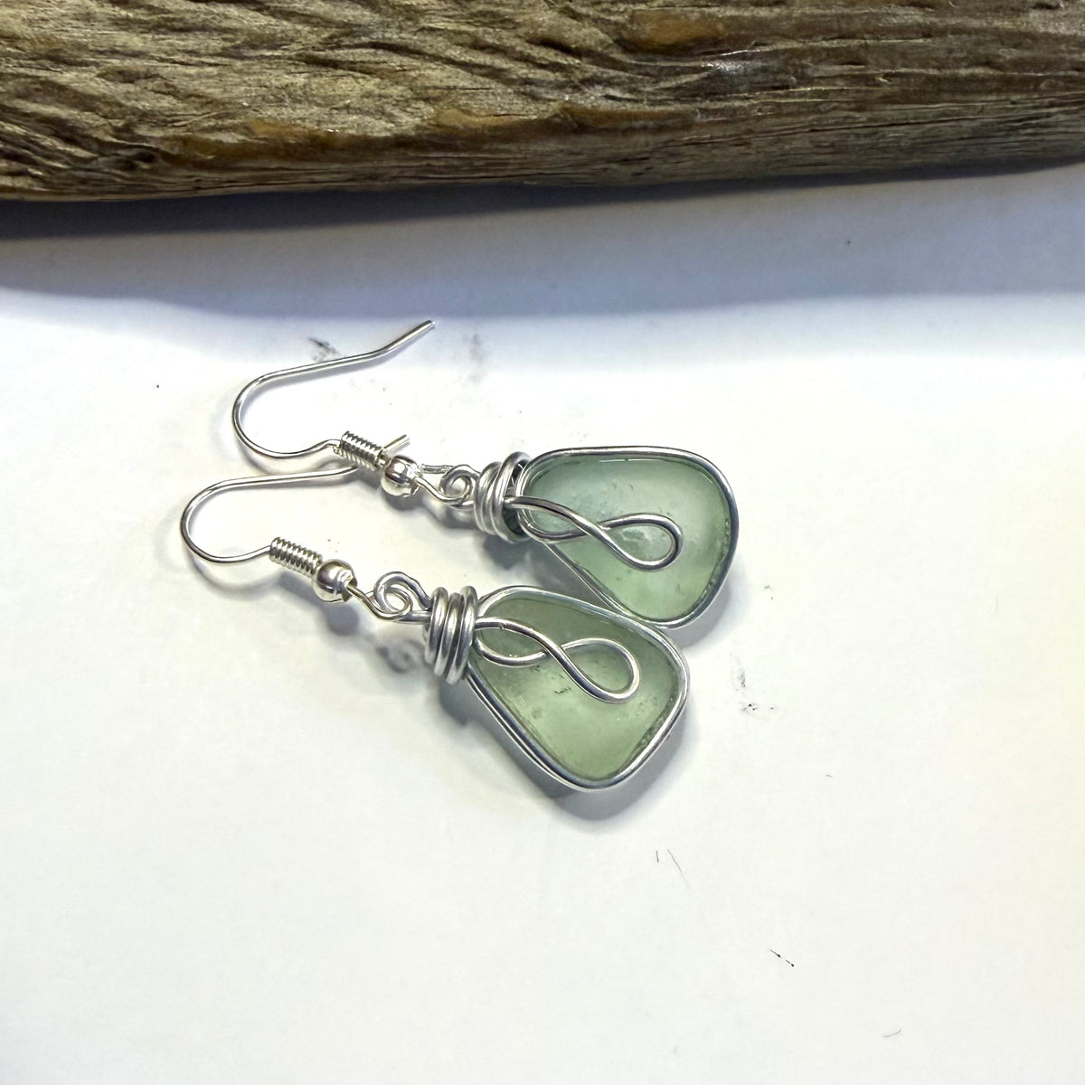 Devon Sea Glass & Ivory Glass Pearl Bead Earrings