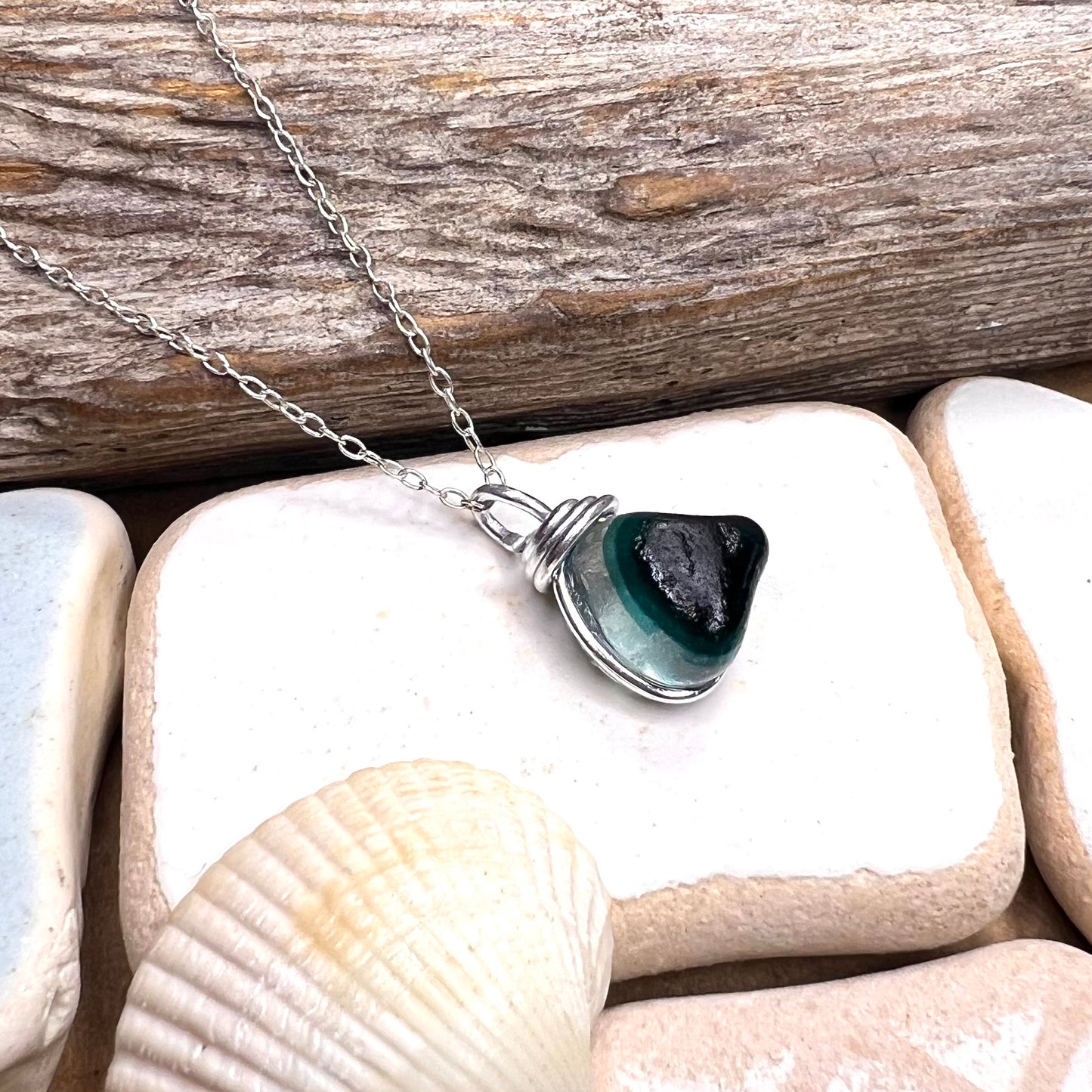 Turquoise Seaham Sea Glass Multi Pendant
