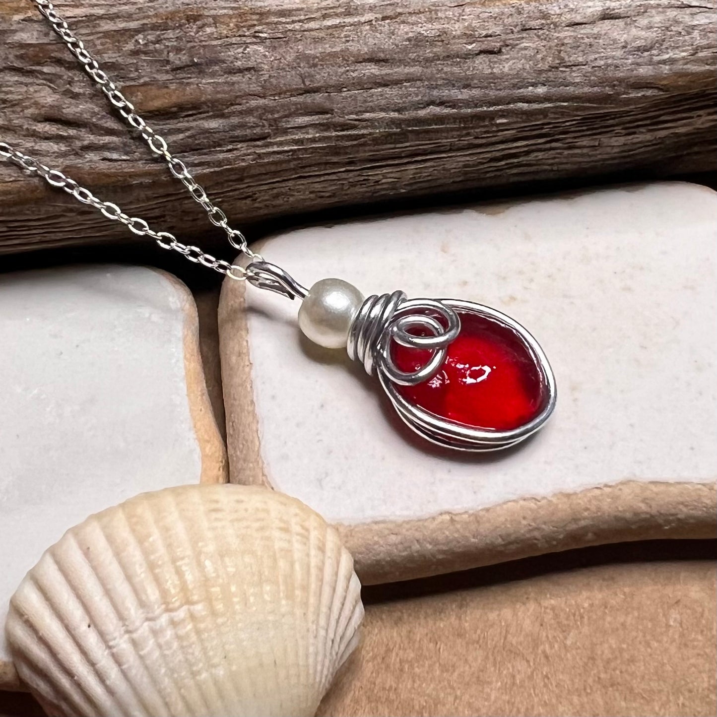 Very Rare Red Seaham Sea Glass Pendant