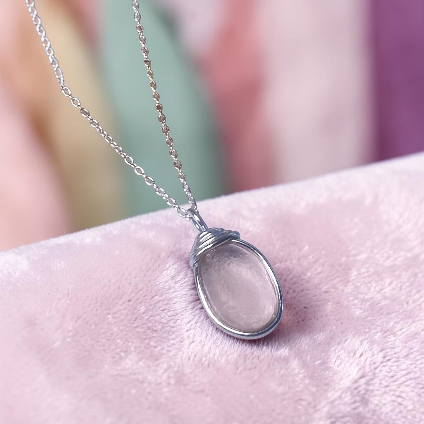 Rare Pale Pink Shade Sea Glass Pendant