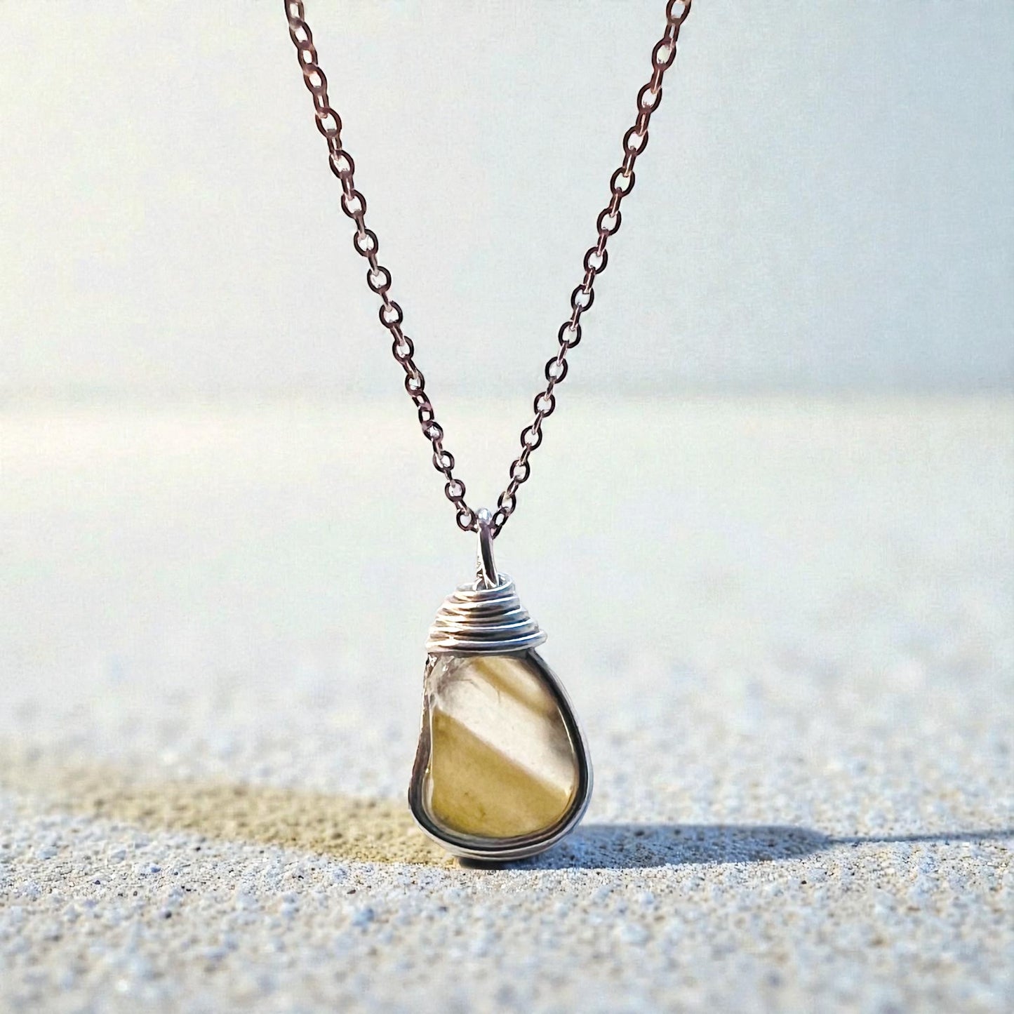 Rare Olive Stripes Green Seaham Sea Glass Chunky Pendant