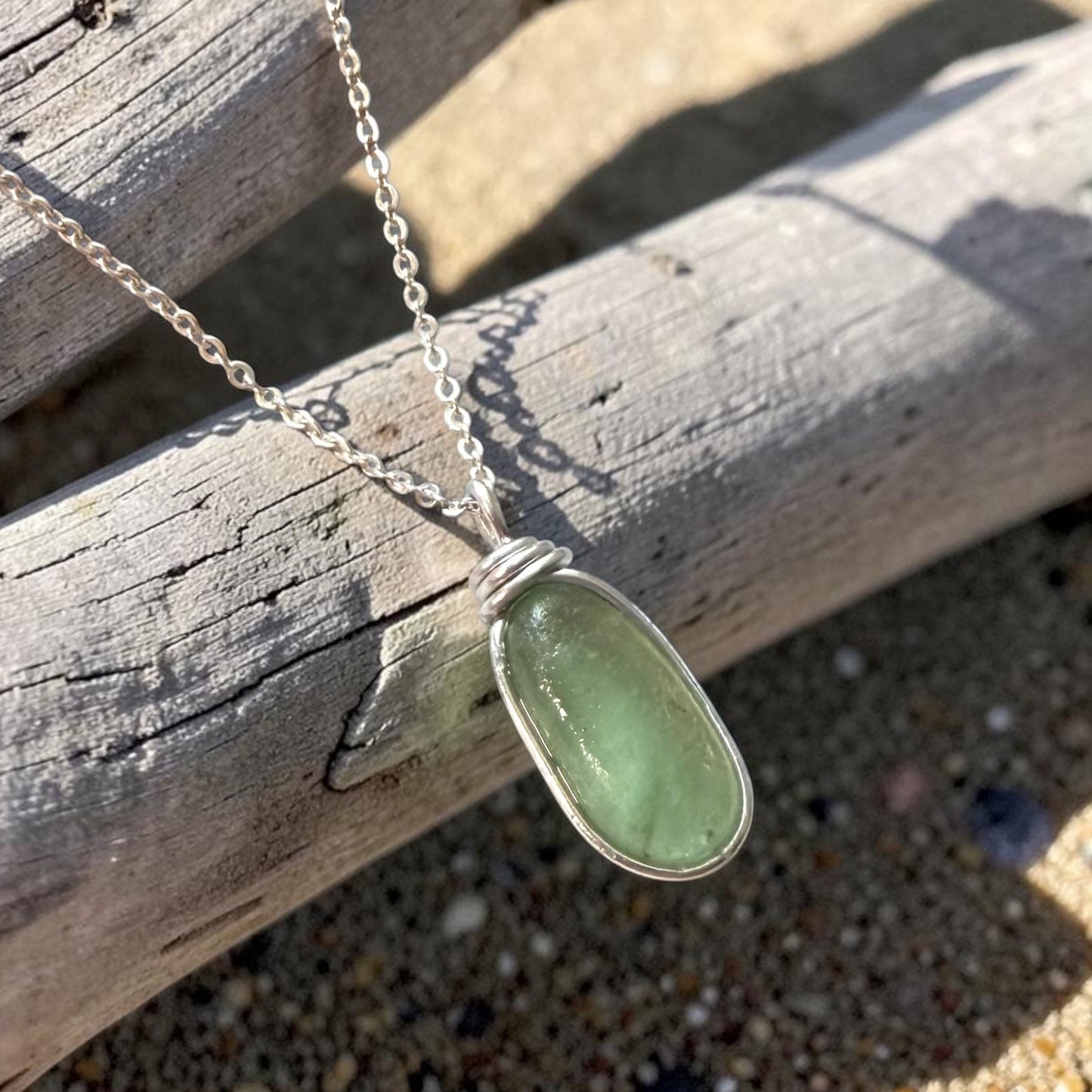 Pale Green Cornish Sea Glass Heart Pendant