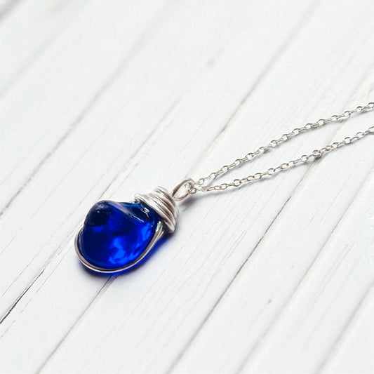 Deep Blue Seaham Sea Glass Pendant