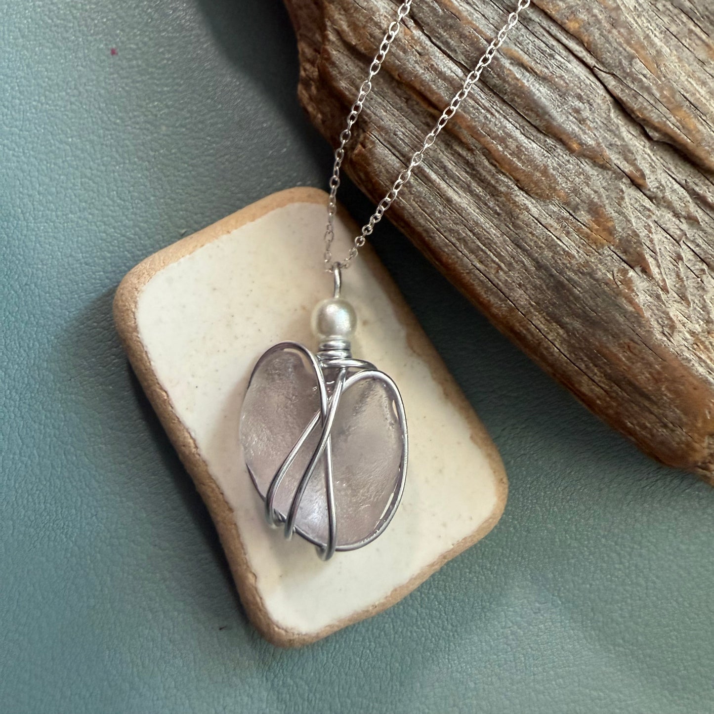 Rare Lilac Seaham Sea Glass Pendant