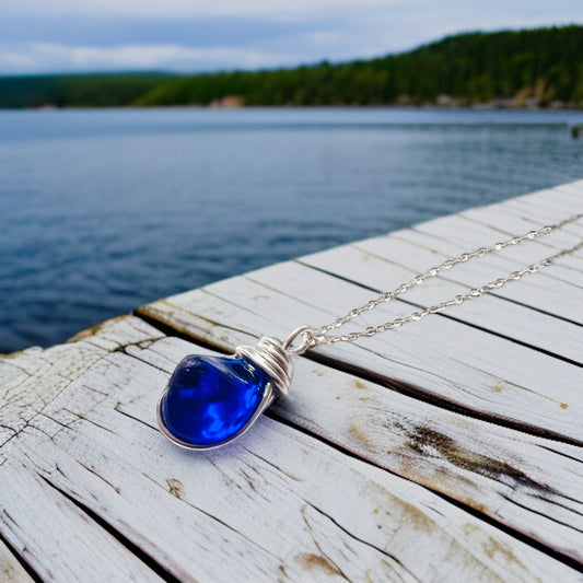 Deep Blue Seaham Sea Glass Pendant
