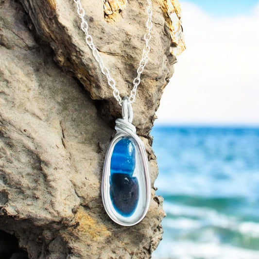Blue Seaham Sea Glass Multi Tone Pendant