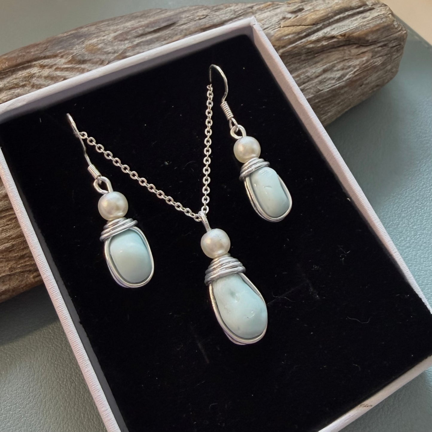 Milky Blue Seaham Sea Glass Jewellery Set