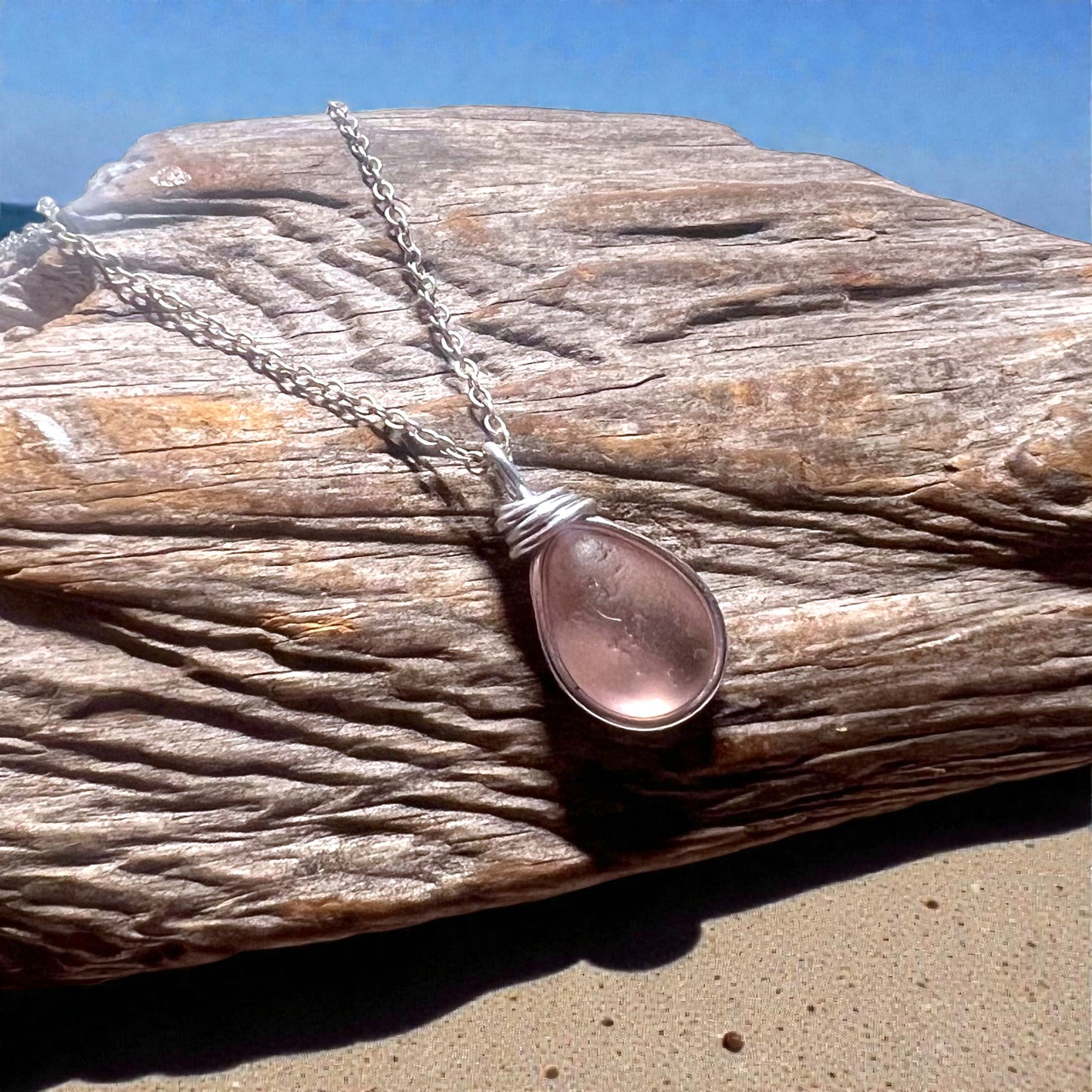 Rare Pale Pink Seaham Sea Glass Pendant