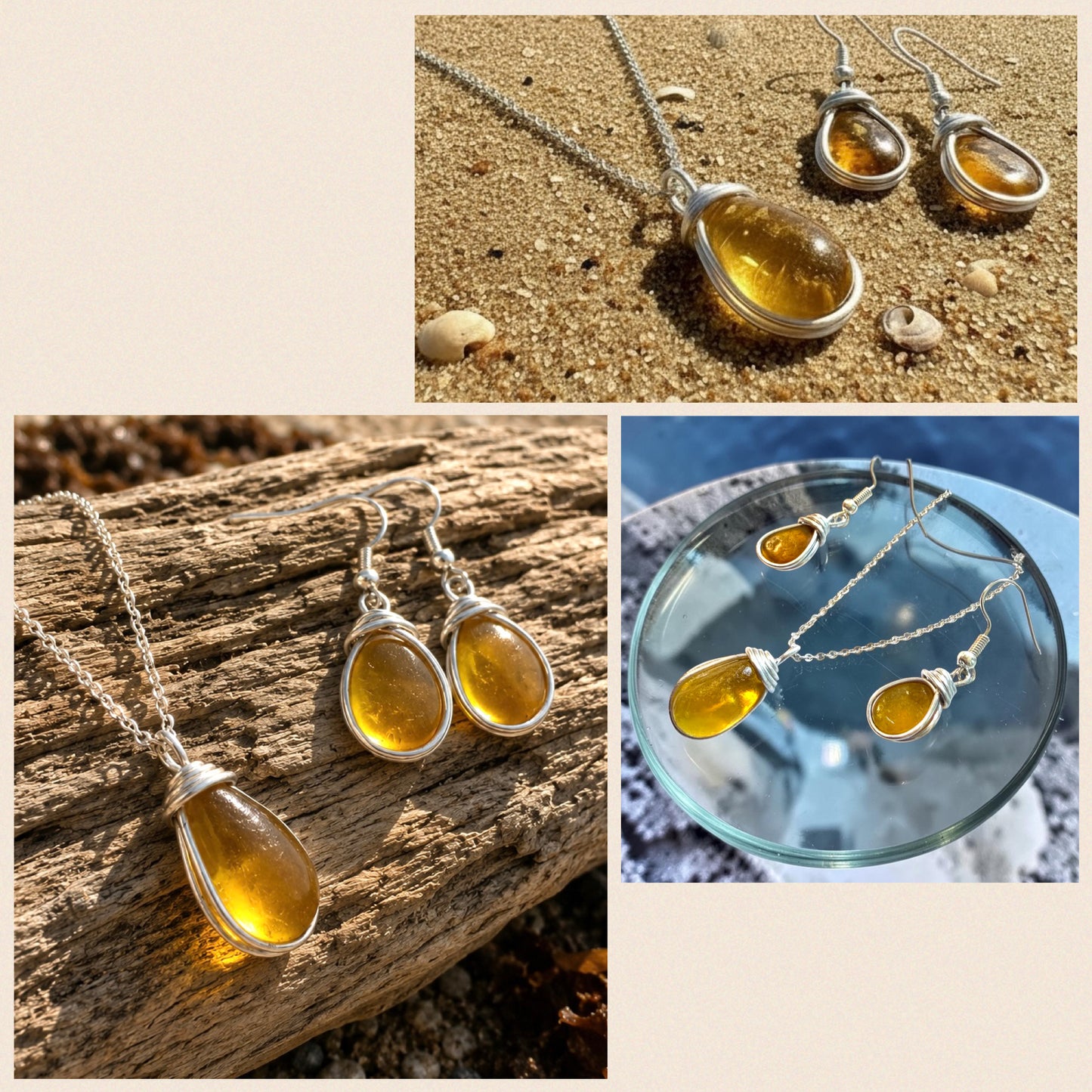 Yellow Devon Sea Glass Jewellery Set