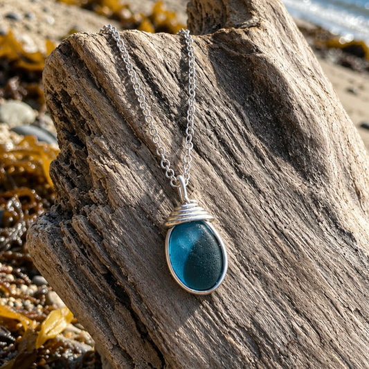 Seaham Sea Glass Multi Tone Turquoise Pendant