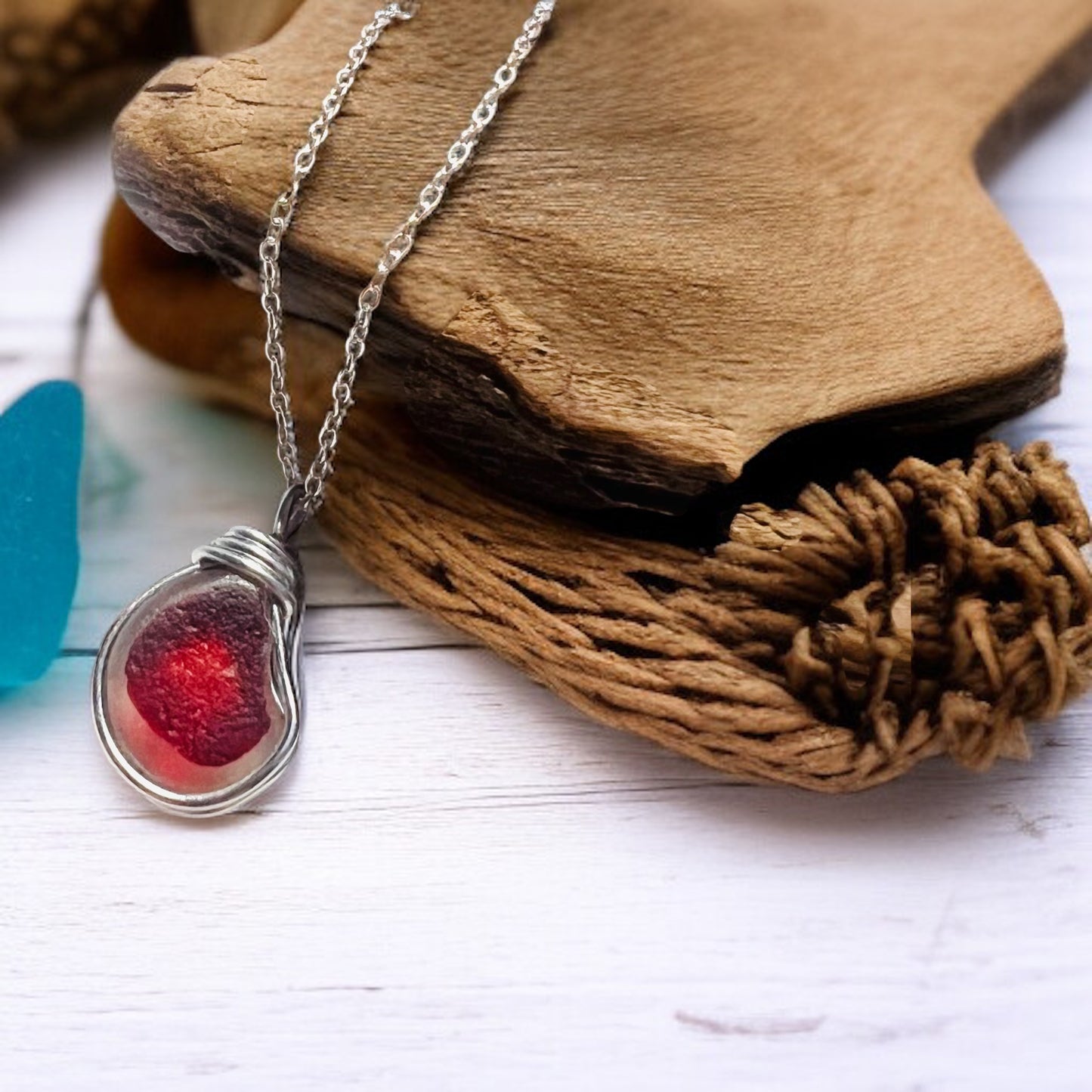 Very Rare Red Seaham Sea Glass Multi Tone Pendant