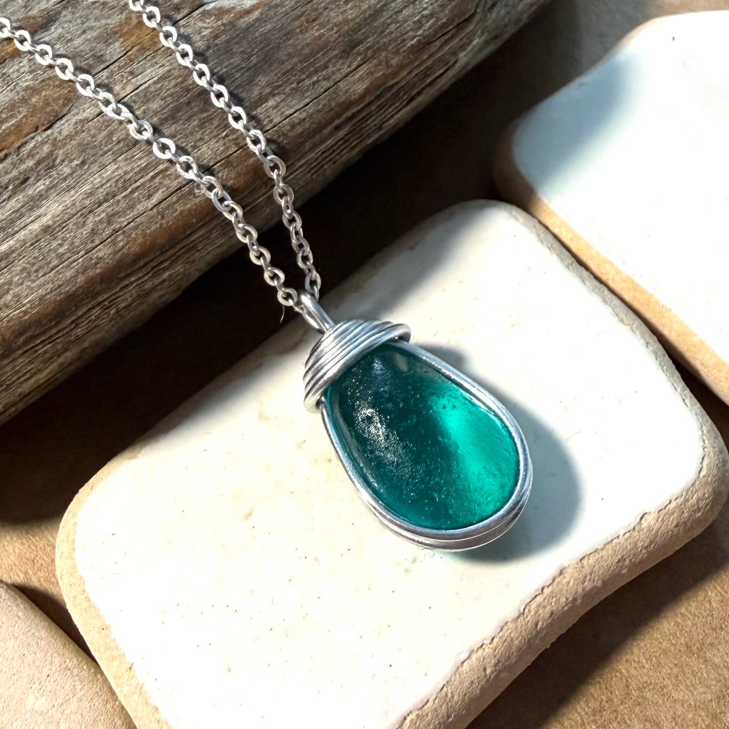 Canary Island Rare Turquoise Green Sea Glass Pendant l