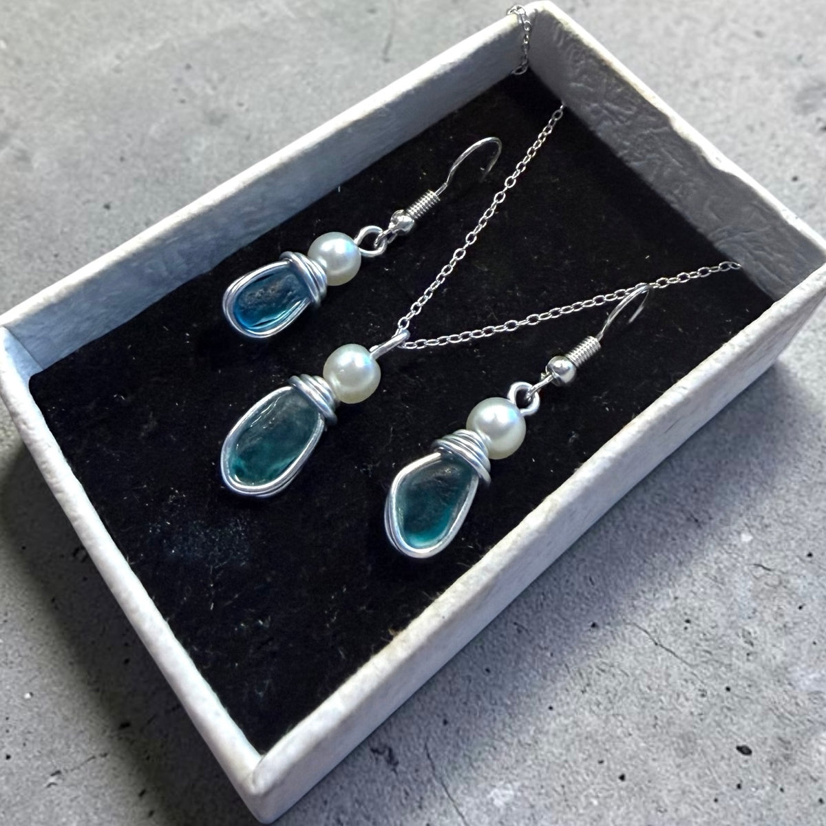 Small Turquoise Multi Seaham Sea Glass Jewellery Set