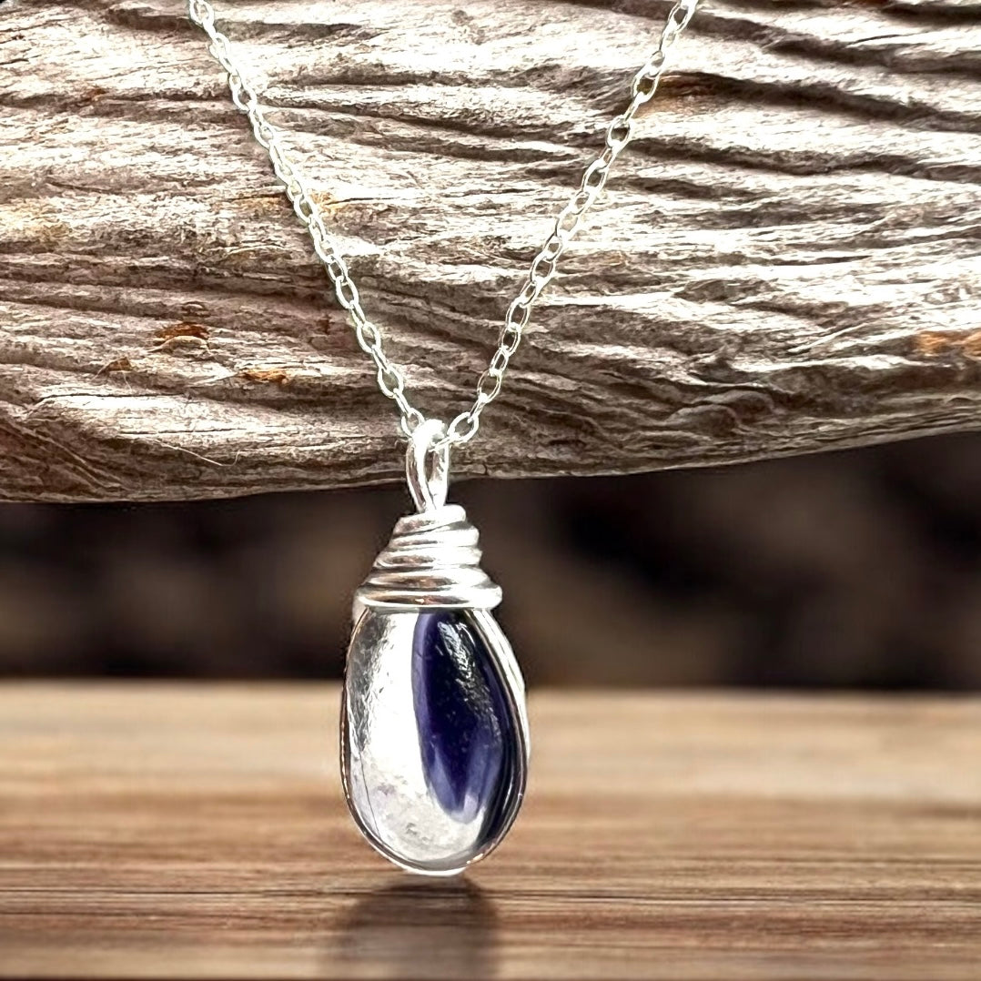 Indigo Purple and White Seaham Sea Glass Multi Pendant