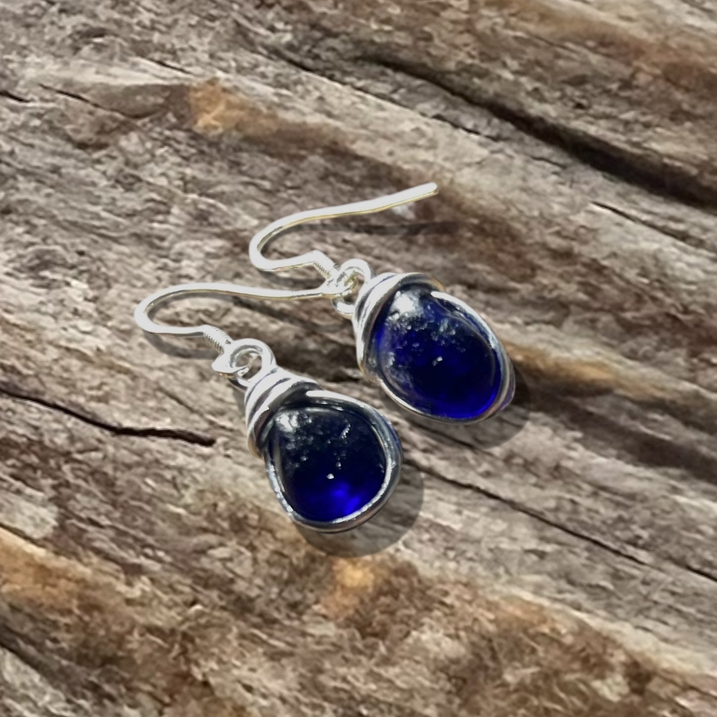 Deep Blue Seaham Sea Glass Earrings