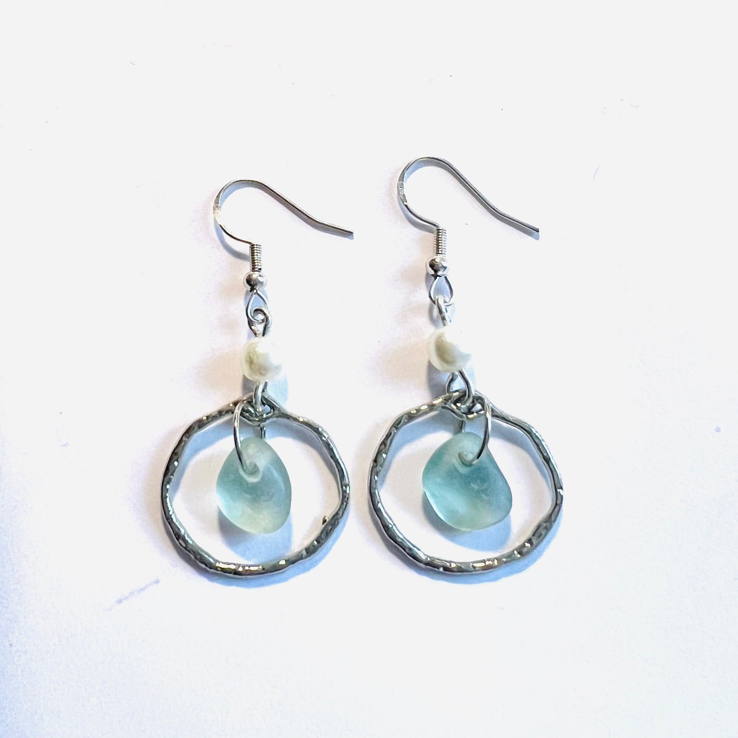 Aqua Sea Glass Frame & Pearl Earrings