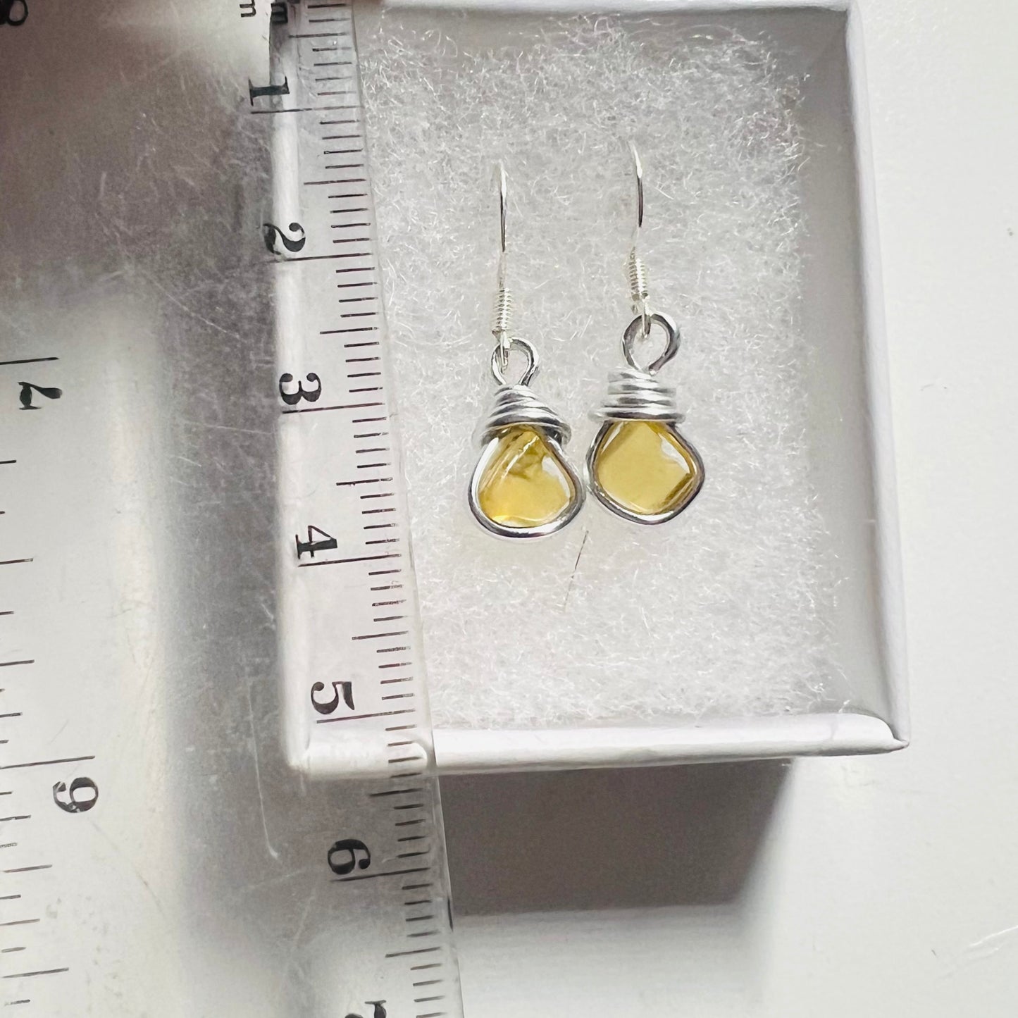 Small Seaham Sea Glass Yellow Earrings