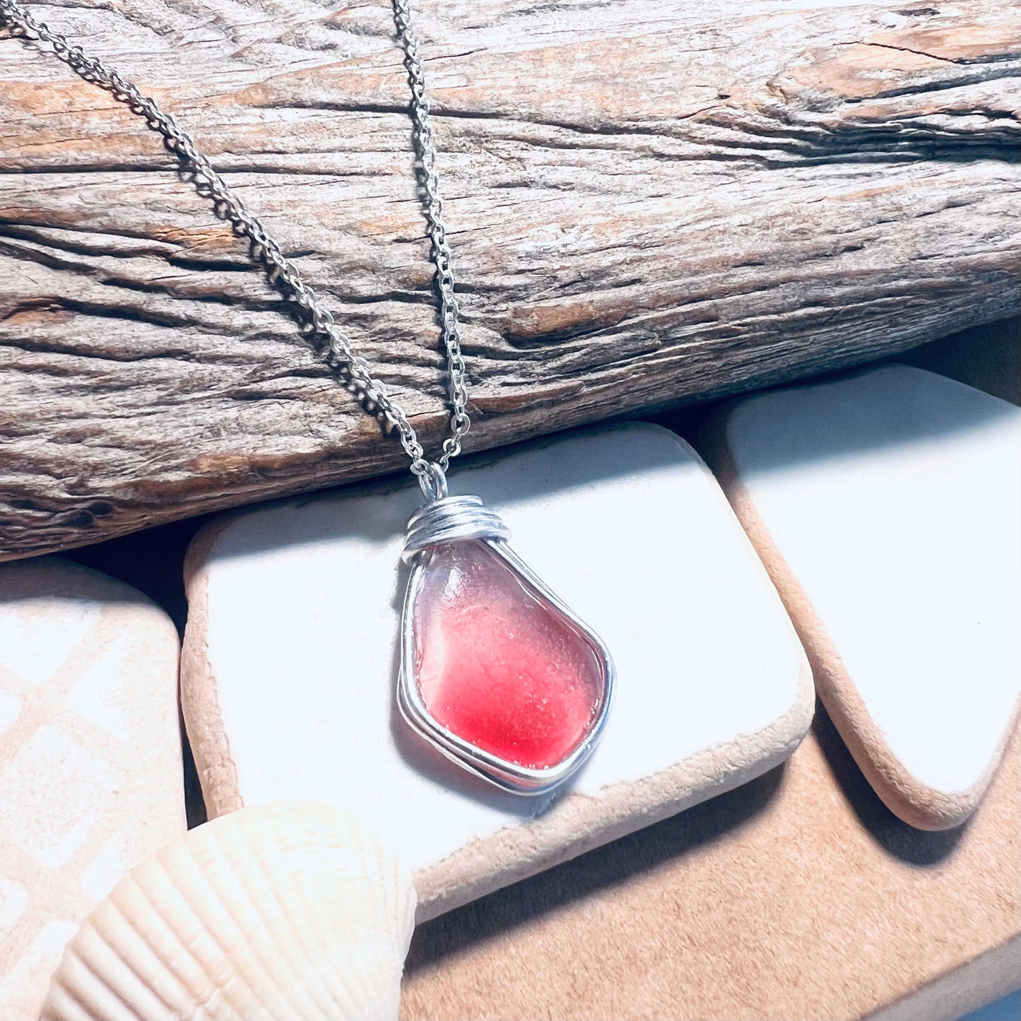 Large Pink Seaham Sea Glass Multi Pendant