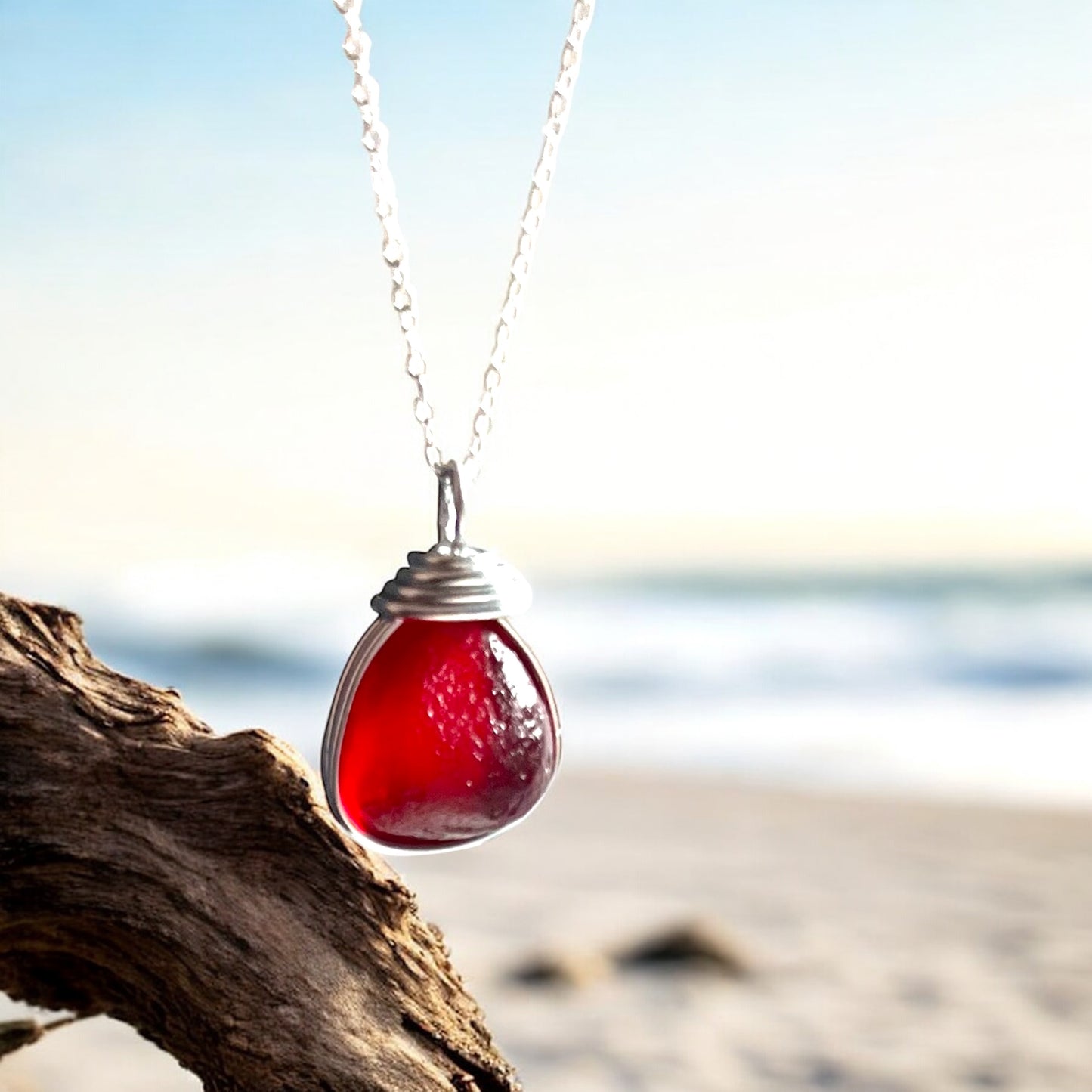 Rare Red Seaham Sea Glass Bubble Pendant