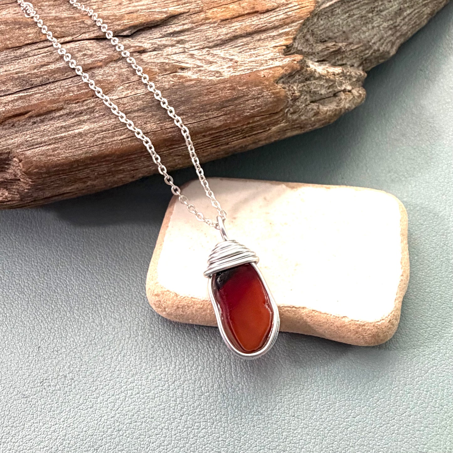 Very Rare Red and Orange Canary Islands Sea Glass Pendant