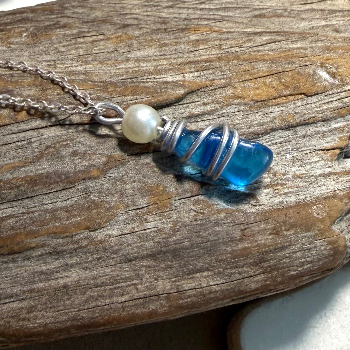 Blue Seaham Sea Glass Pendant