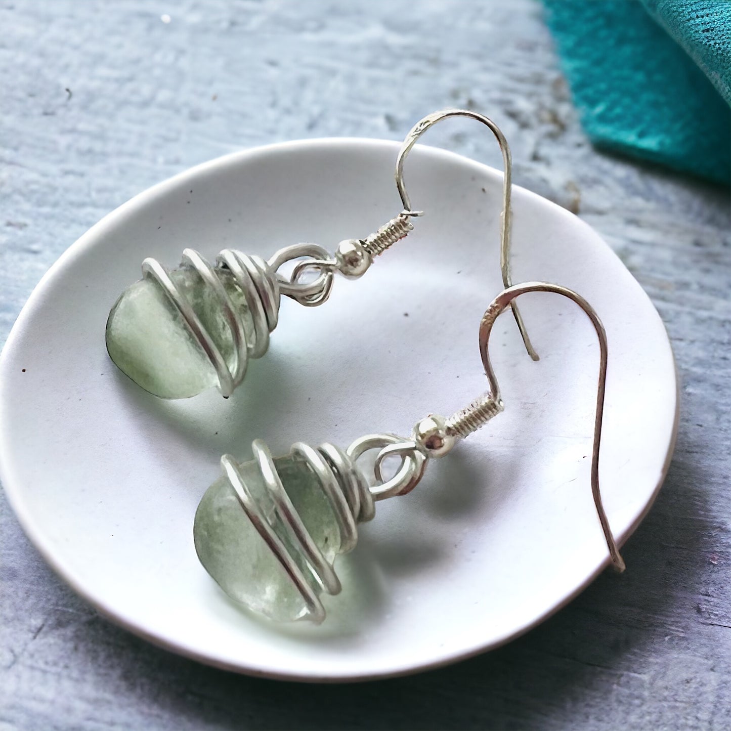 Pale Green Seaham Sea Glass Earrings