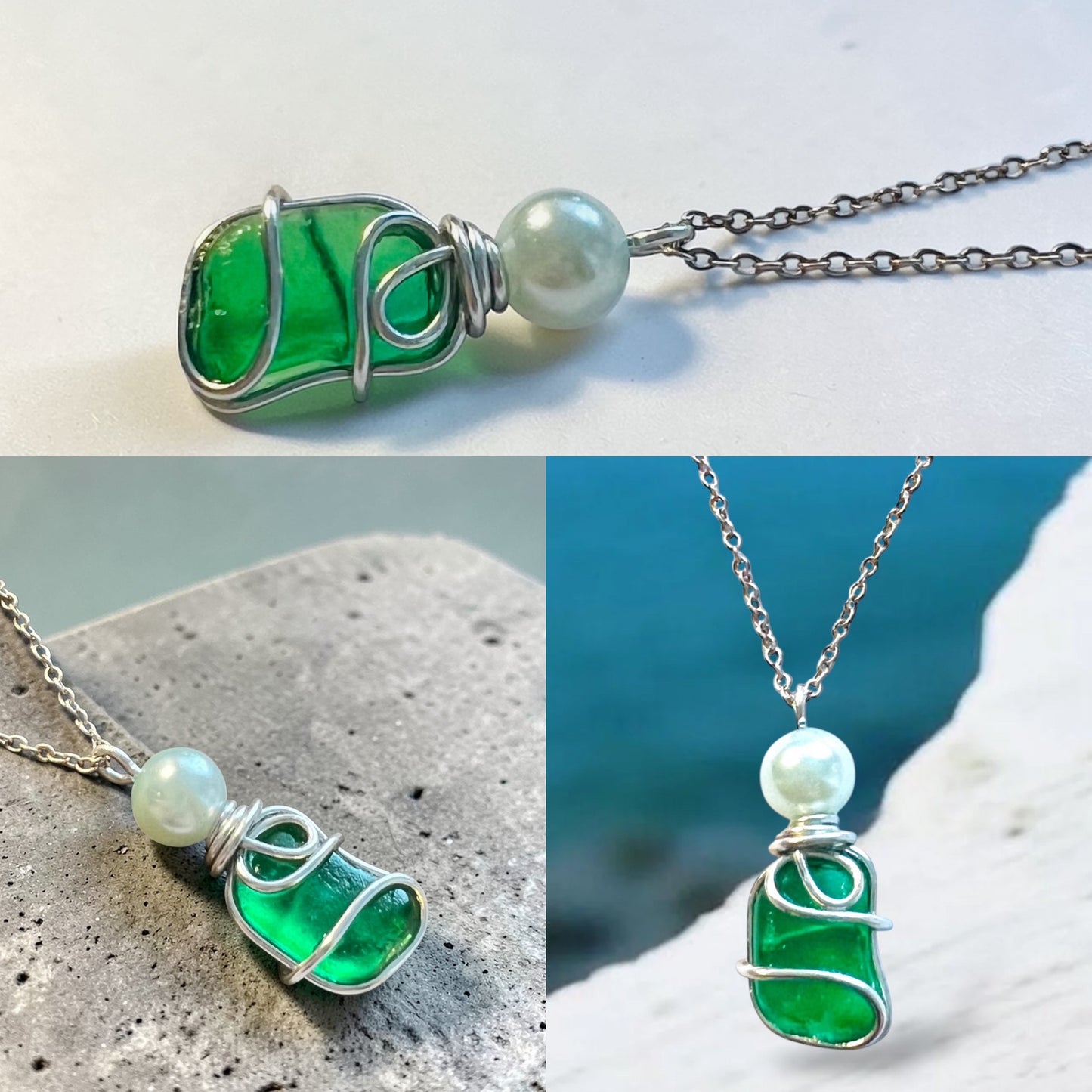 Canary Island Rare Turquoise Green Sea Glass Pendant