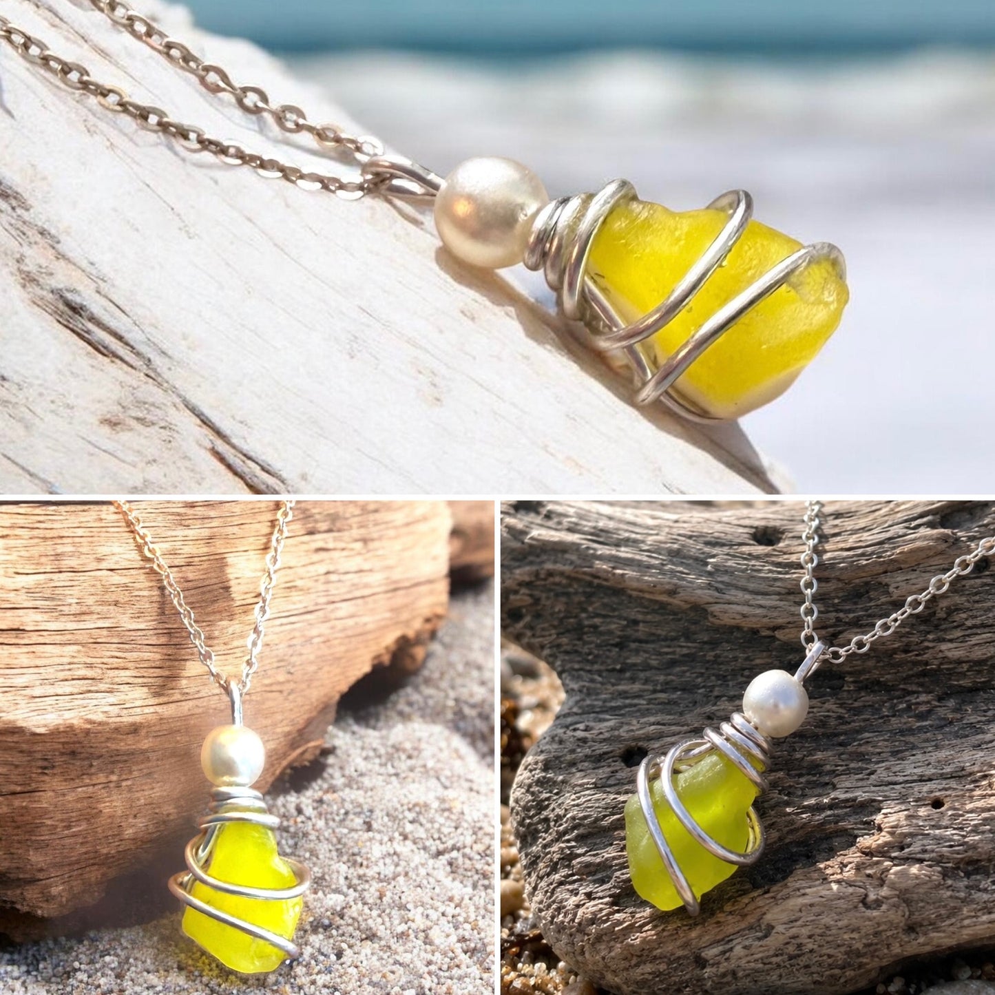 Canary Island Rare Neon Yellow  Sea Glass Pendant