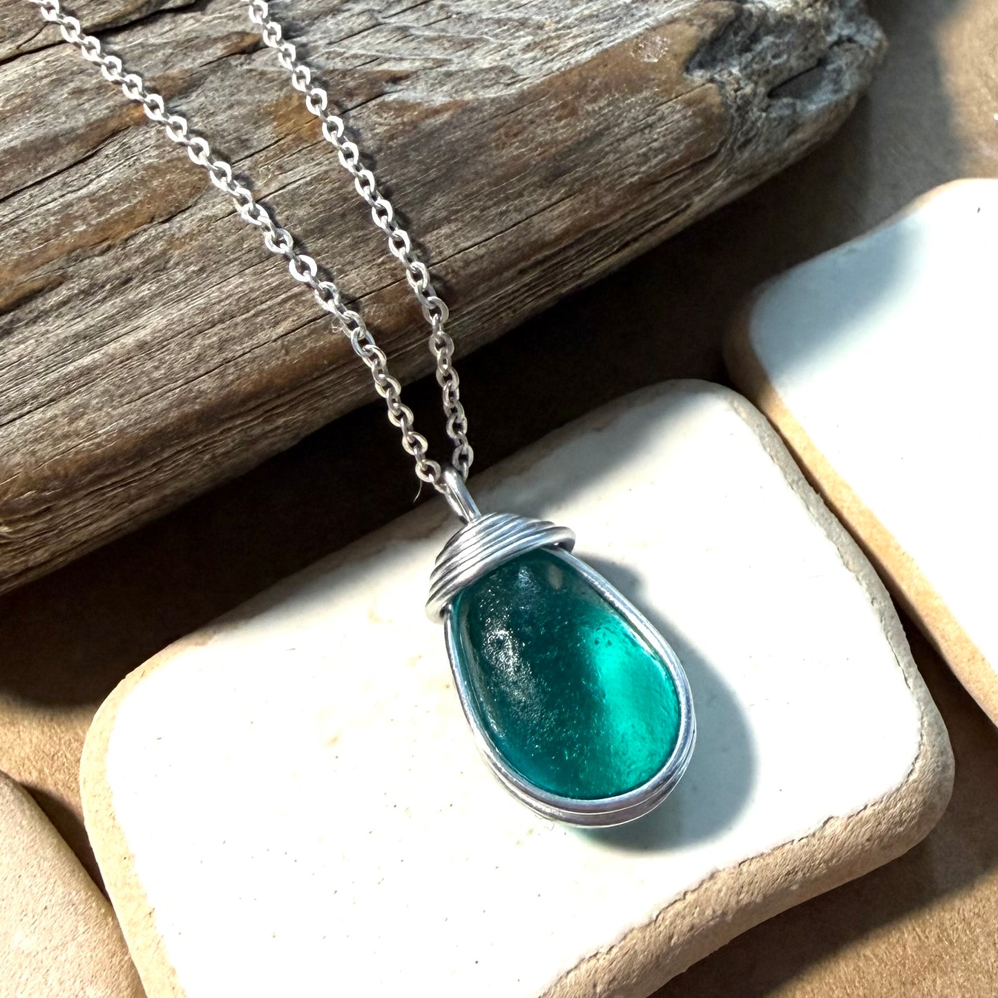 Canary Island Rare Turquoise Green Sea Glass Pendant l