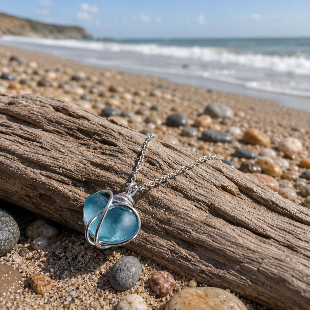 Bright Blue Heart Sea Glass Pendant