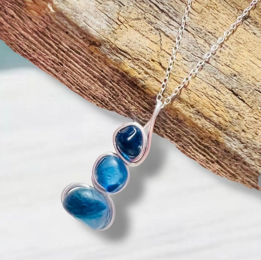 Blue Three Piece Seaham Sea Glass Pendant