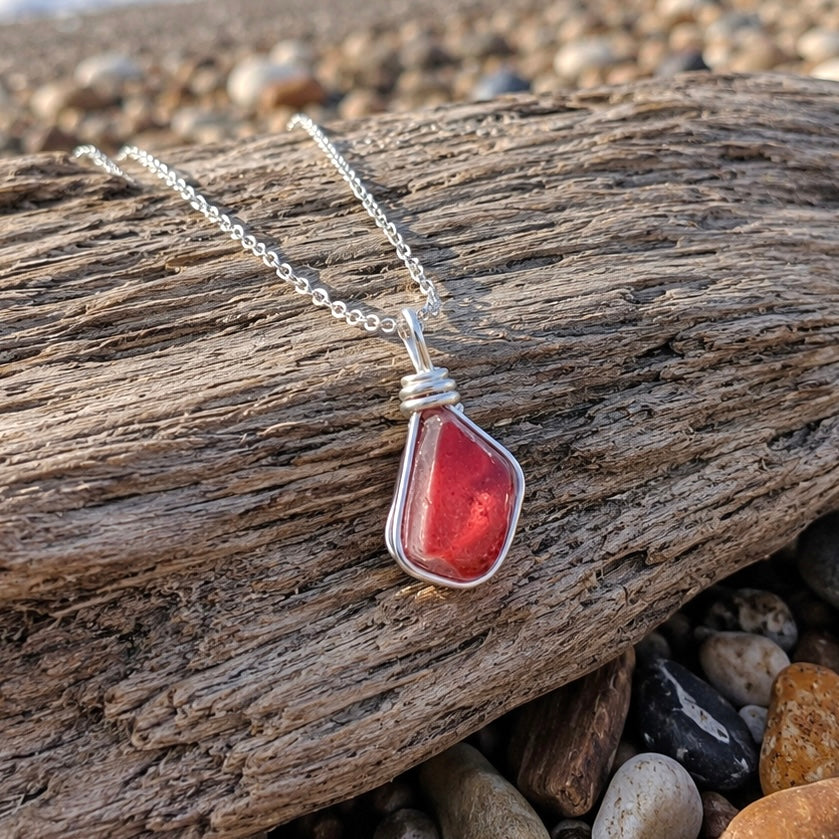 Coral Pink Seaham Sea Glass Multi Pendant